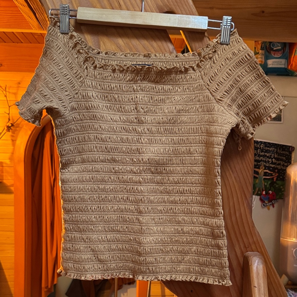 GAP Smocked Brown Off-Shoulder Blouse